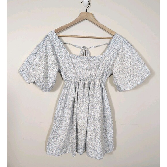 Mable Floral Babydoll Mini Dress Small Puff Sleeve Square Neck Ditsy Print - Picture 2 of 11